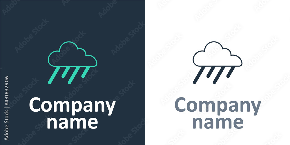 Logotype Cloud with rain icon isolated on white background. Rain cloud precipitation with rain drops