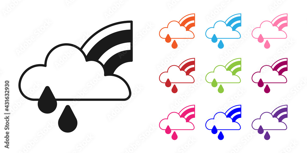 Black Rainbow with cloud and rain icon isolated on white background. Set icons colorful. Vector