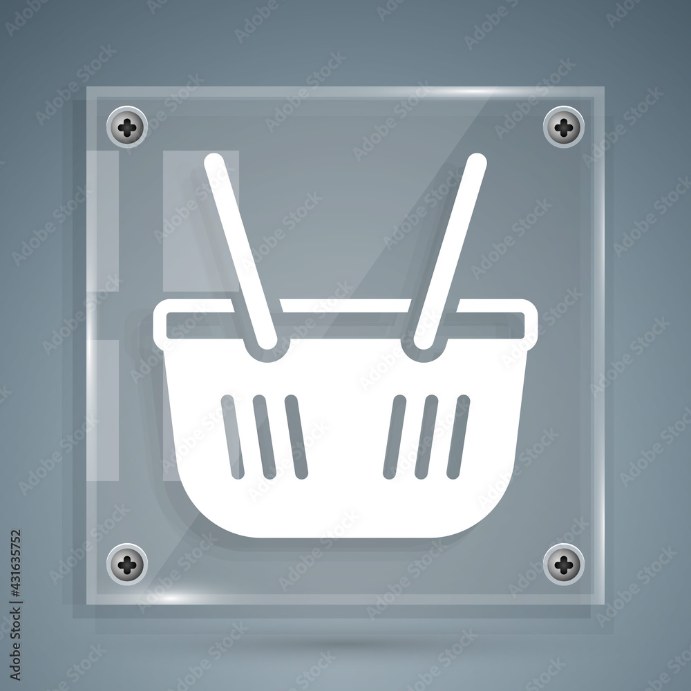 White Shopping basket icon isolated on grey background. Online buying concept. Delivery service sign