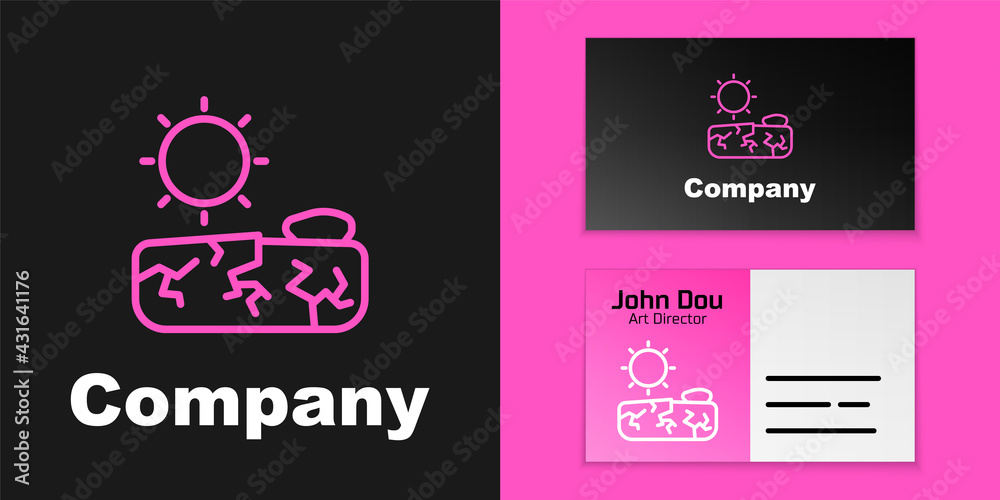 Pink line Drought icon isolated on black background. Logo design template element. Vector