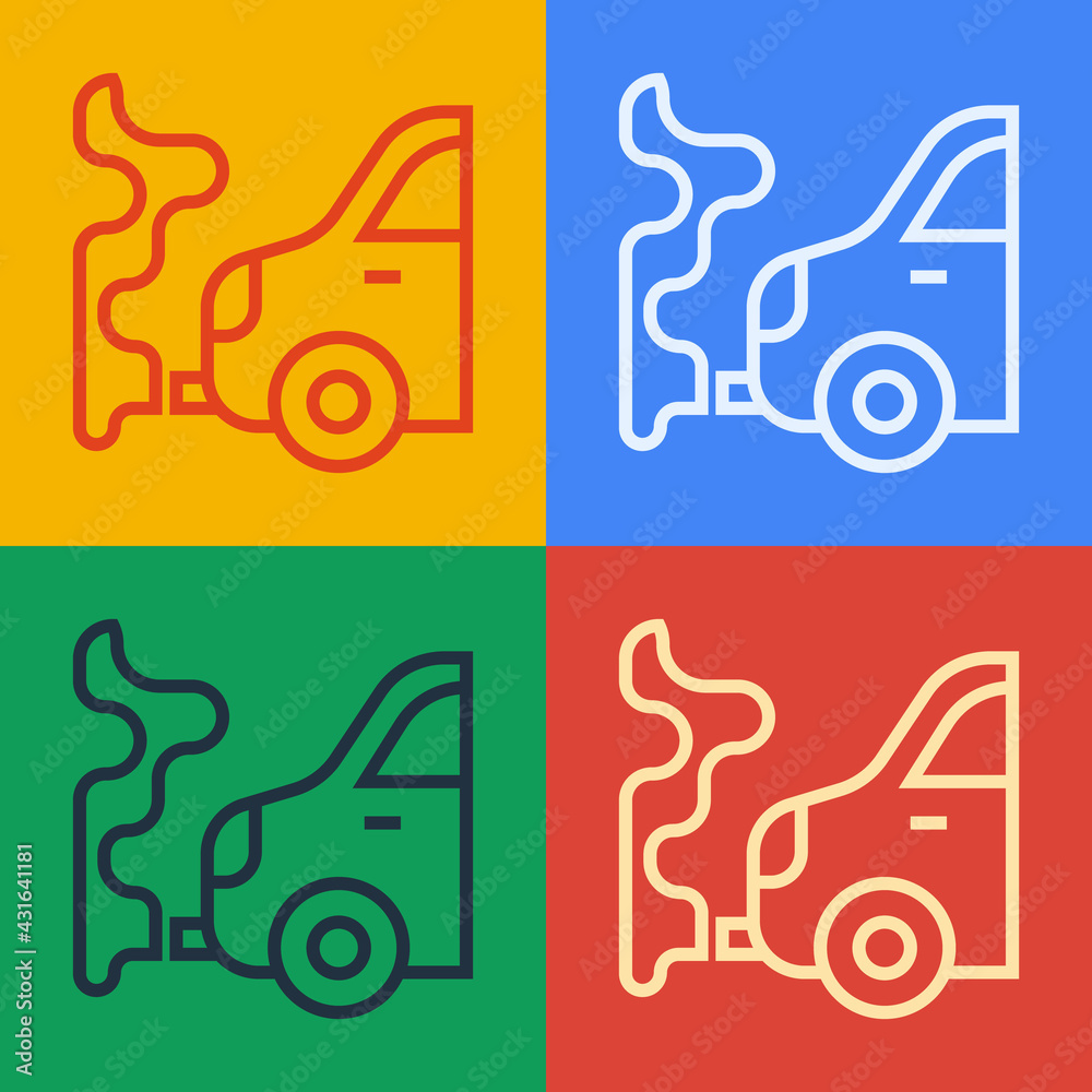 Pop art line Car exhaust icon isolated on color background. Vector