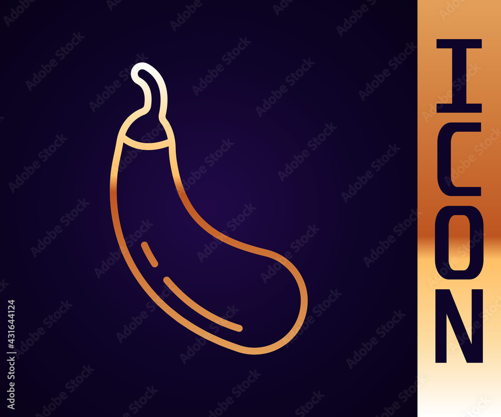 Gold line Eggplant icon isolated Gold line background. Vector