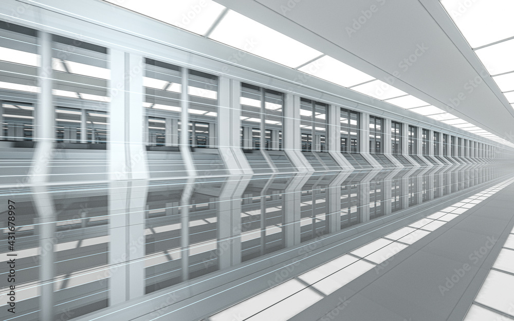 White science fiction tunnel, 3d rendering.