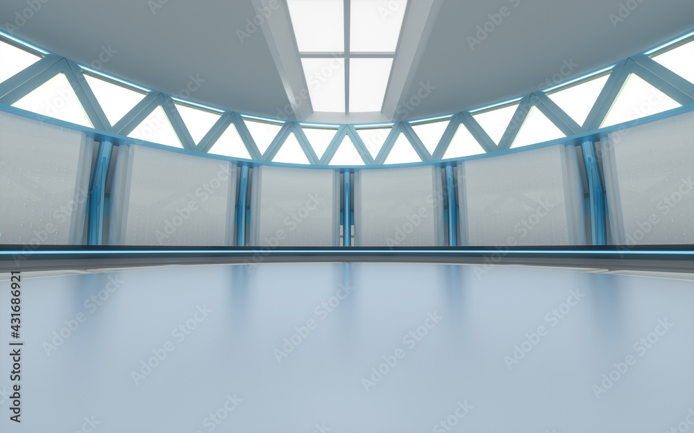 Empty round science fiction room, 3d rendering.