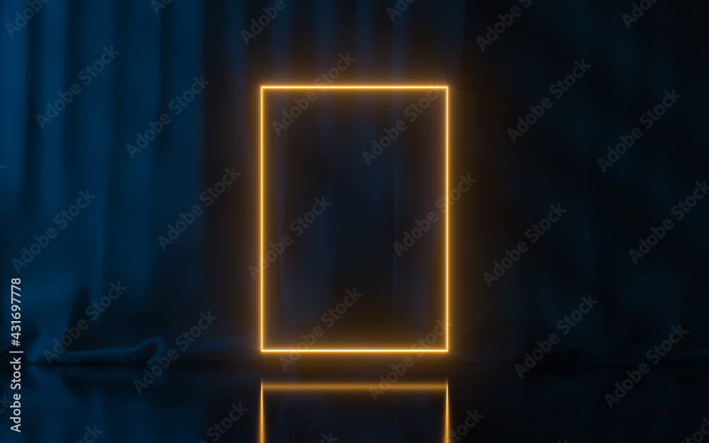 Empty stage with glowing neon lines, 3d rendering.