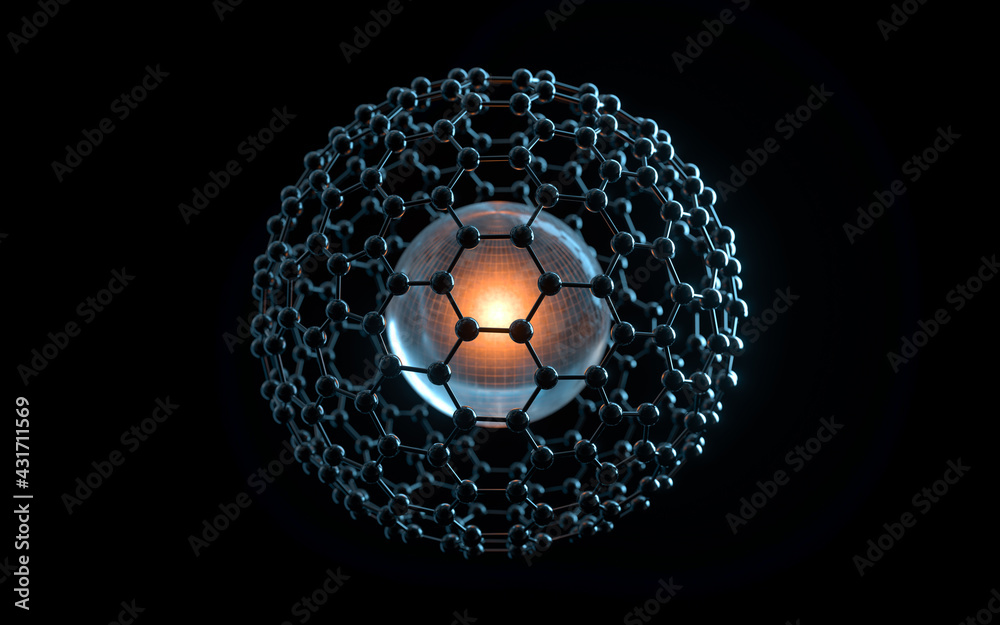 Biochemistry scientific node, molecular connection, 3d rendering.