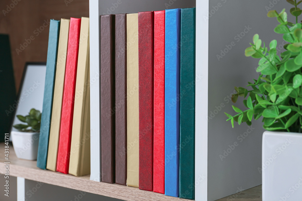 Shelf unit with books, closeup