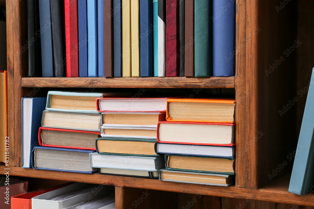 Shelf unit with books, closeup