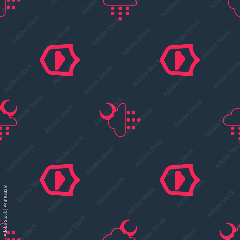 Set Weather forecast and Cloud with rain and moon on seamless pattern. Vector