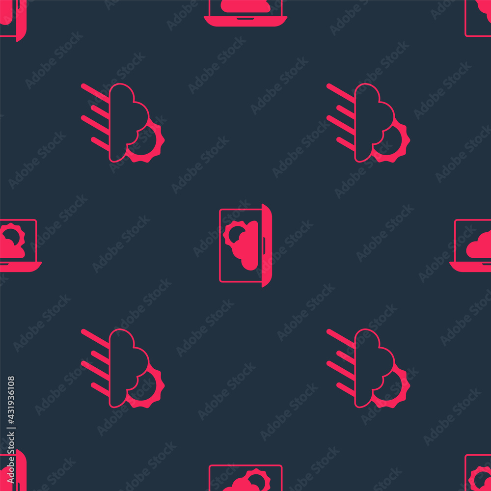 Set Cloud with rain and sun and Weather forecast on seamless pattern. Vector