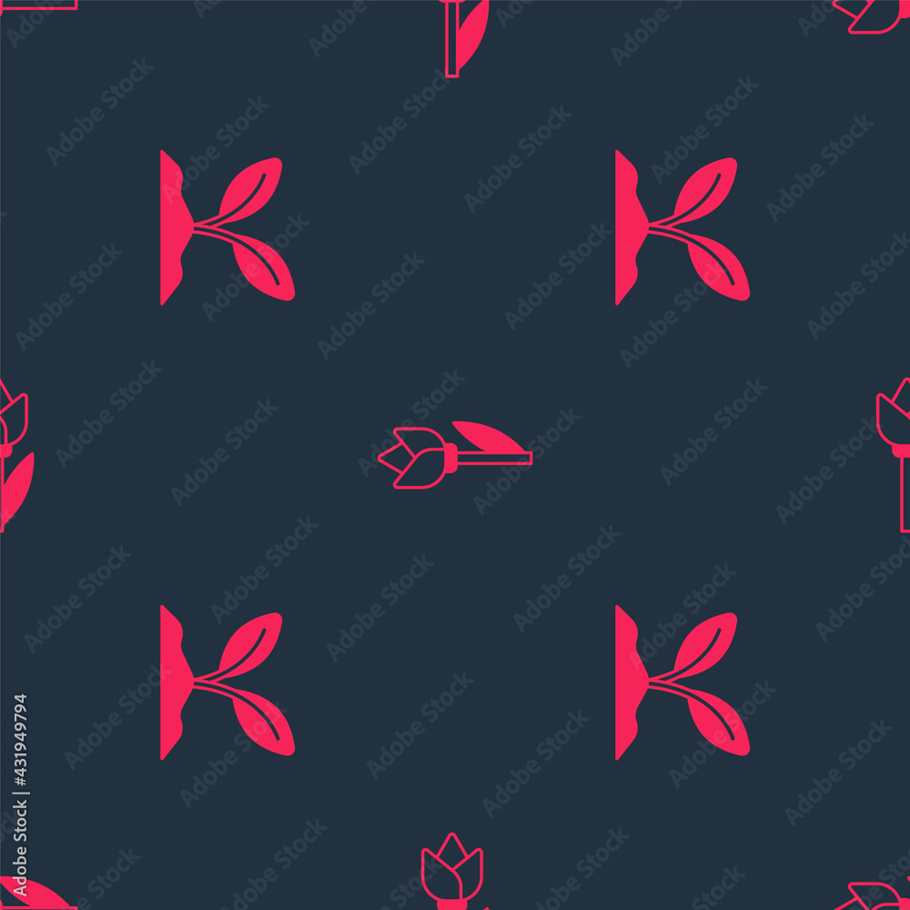 Set Sprout and Flower tulip on seamless pattern. Vector