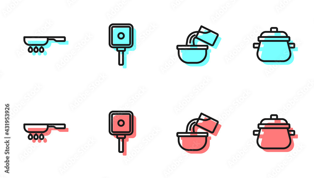 Set line Saucepan, Frying, and Cooking pot icon. Vector