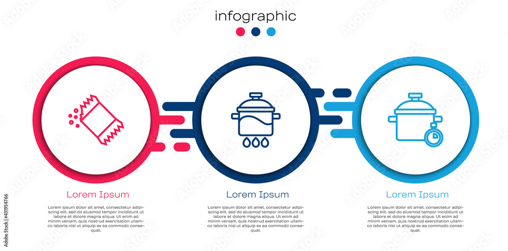 Set line Packet of pepper, Cooking pot and . Business infographic template. Vector