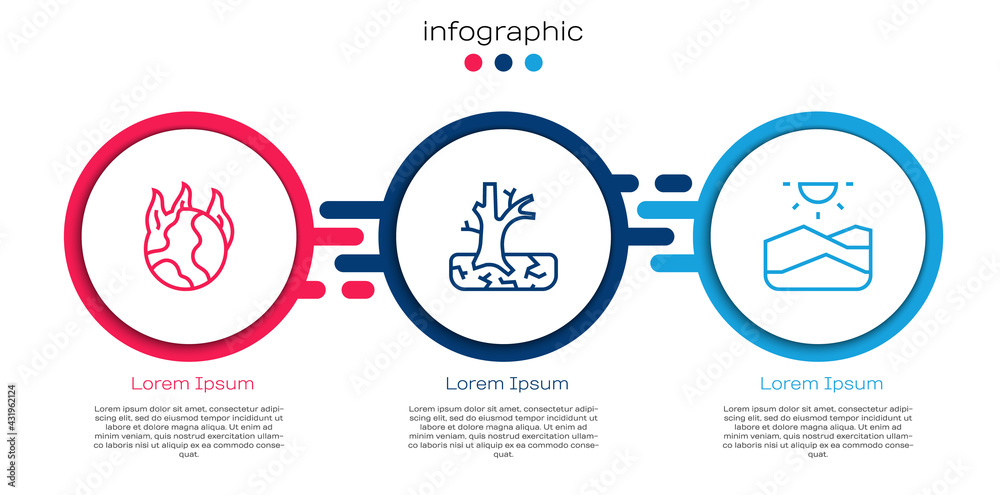 设定全球变暖火灾、枯树和干旱的界限。商业信息图模板。矢量
