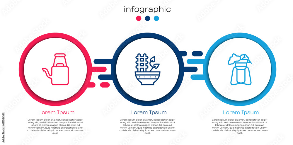 Set line Watering can, Plant pot and on stand. Business infographic template. Vector