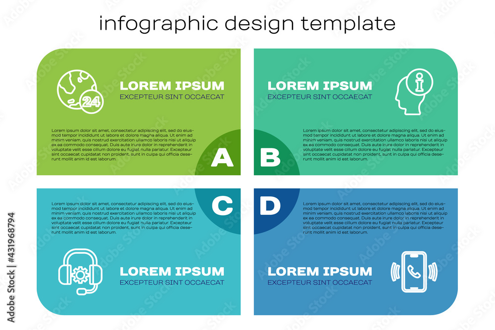 设置线路耳机、电话24小时支持和信息。商业信息图模板.Vec