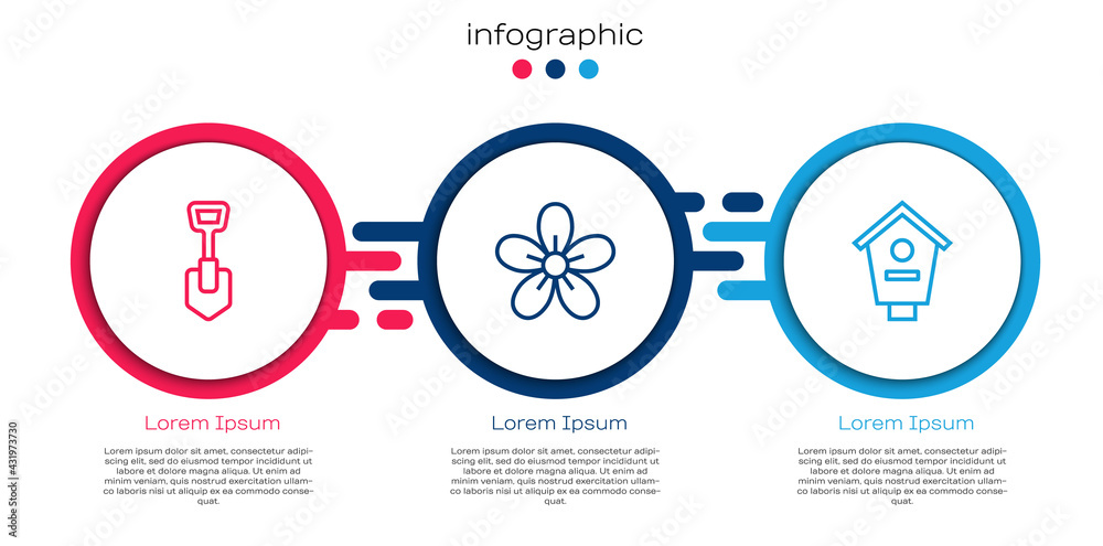 Set line铲子，Flower and Bird house。商业信息图模板。Vector