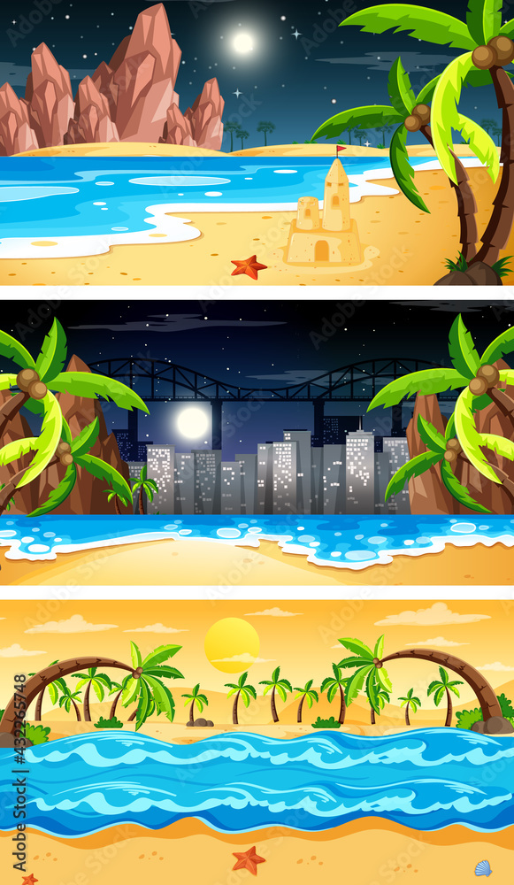 Set of different nature horizontal scenes