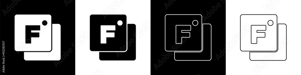 Set Fahrenheit icon isolated on black and white background. Vector