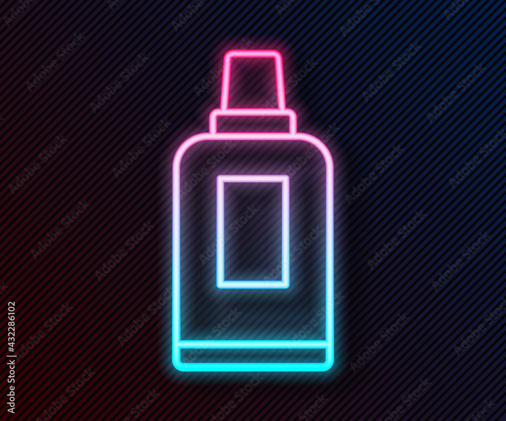 Glowing neon line Plastic bottle for laundry detergent, bleach, dishwashing liquid or another cleani