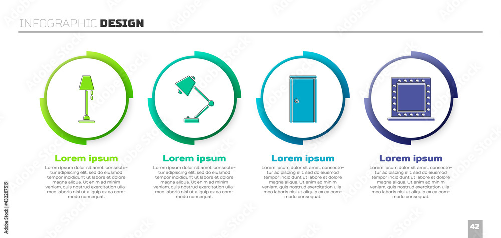 设置落地灯、台灯、闭门和带灯化妆镜。商业信息图模板
