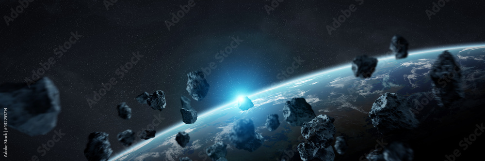 全景太空行星背景。带系外行星的遥远太阳系全景3D渲染el