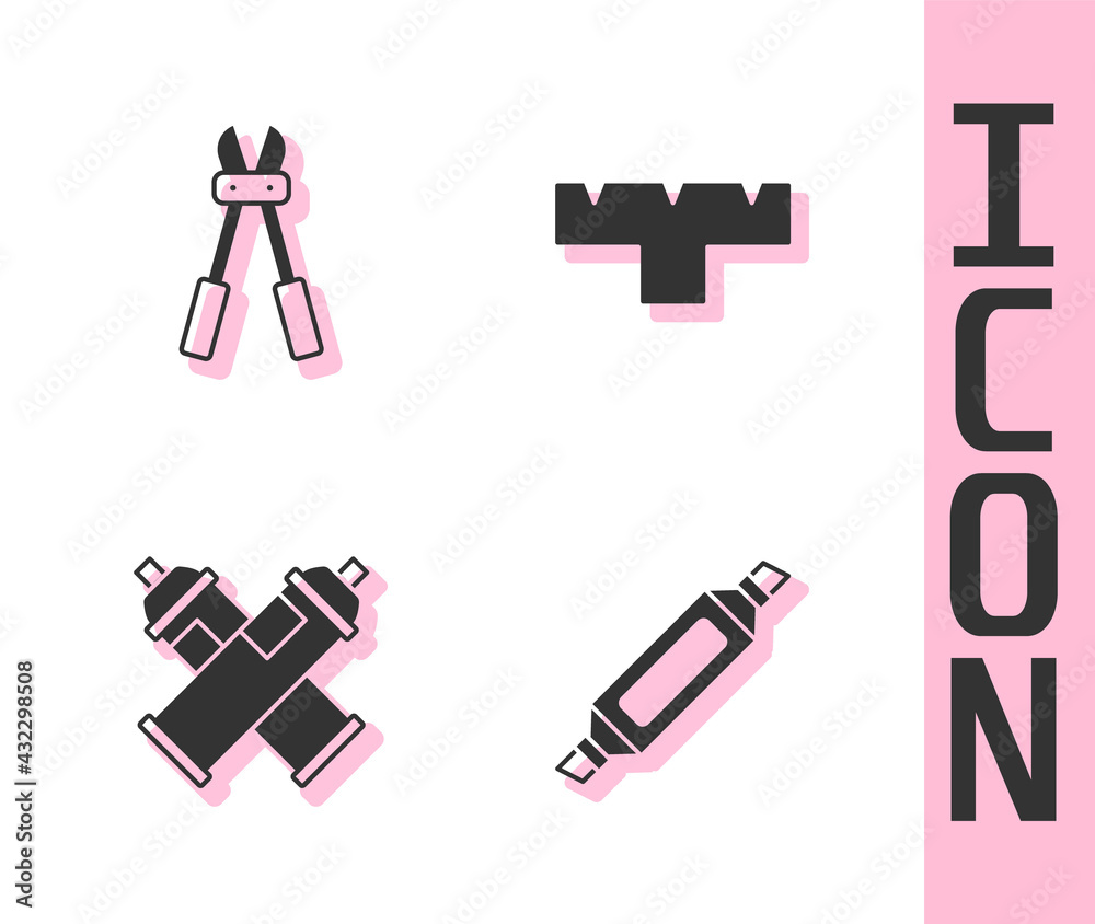 Set Marker pen, Bolt cutter, Paint spray can and attachment icon. Vector