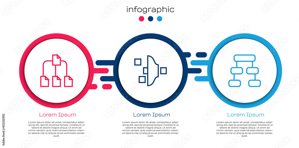 Set line Folder tree, Filter setting and Hierarchy organogram chart. Business infographic template. 