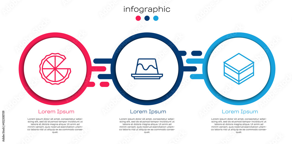 Set line Homemade pie, Pudding custard and Brownie chocolate cake. Business infographic template. Ve