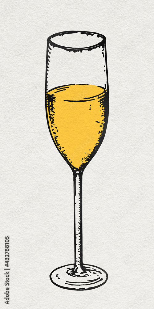 Party champagne glass sticker celebration drinks in vintage style