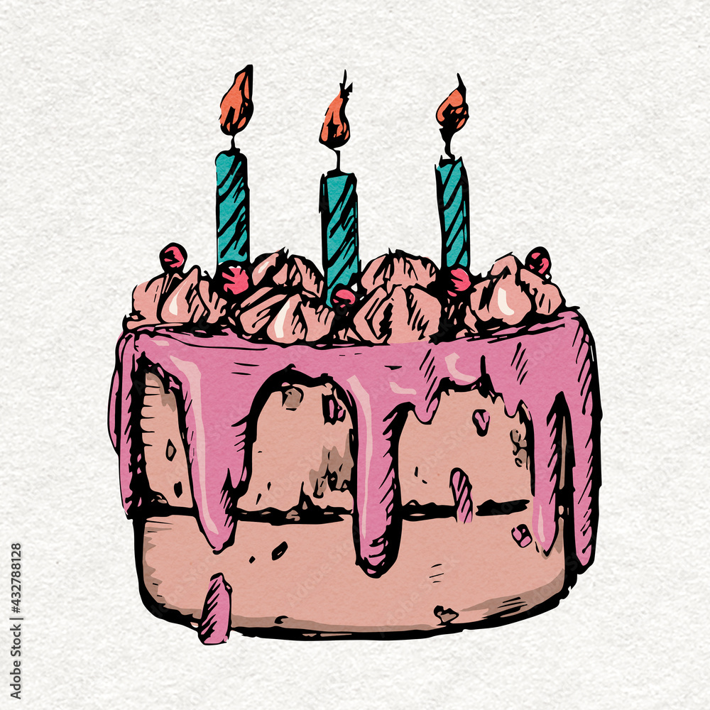 Birthday cake sticker in colorful vintage style