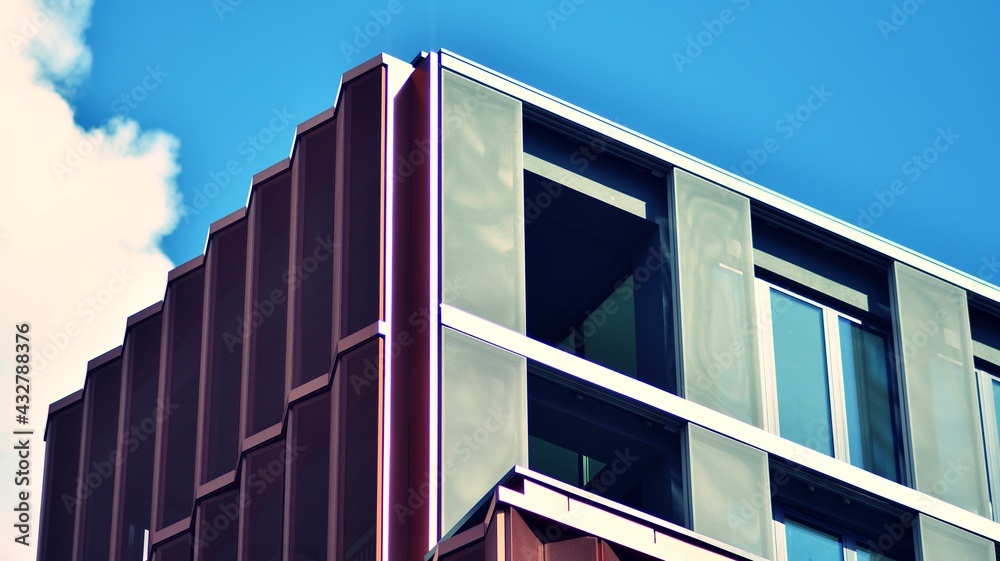 Apartment residential house and home facade architecture and outdoor facilities. Blue sky on the bac