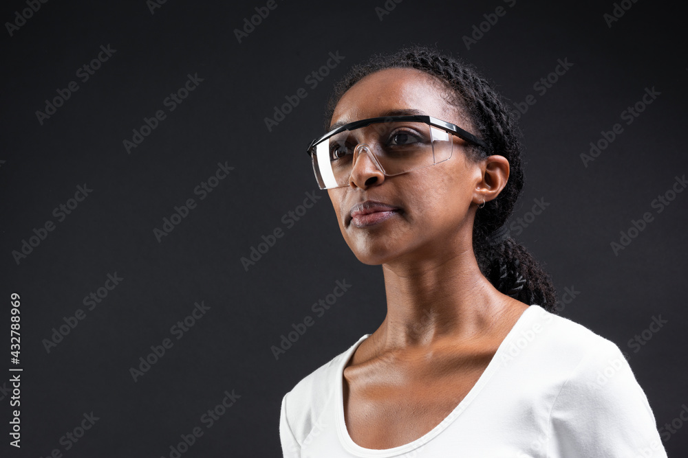 African American woman wearing transparent glasses