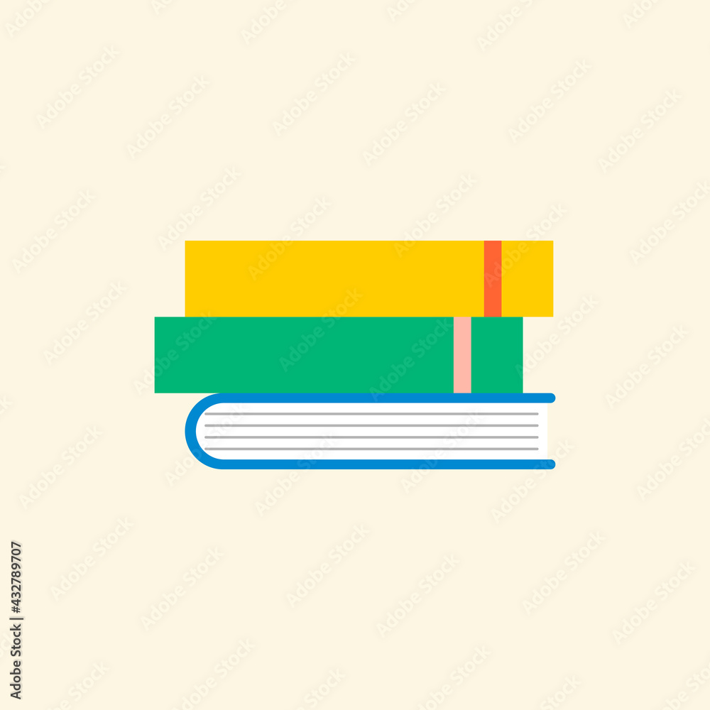 Stacked books flat graphic off white background