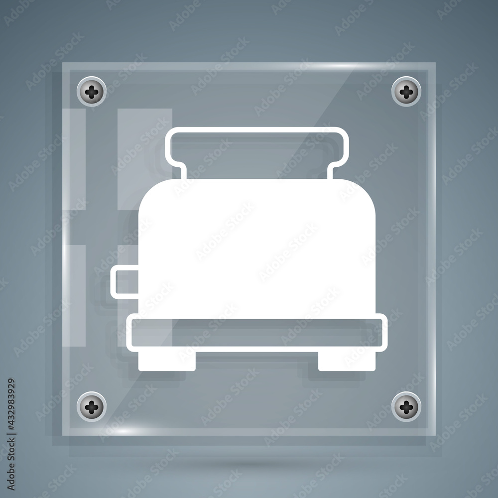 White Toaster icon isolated on grey background. Square glass panels. Vector