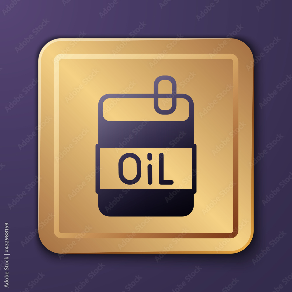 Purple Bottle of olive oil icon isolated on purple background. Jug with olive oil icon. Gold square 