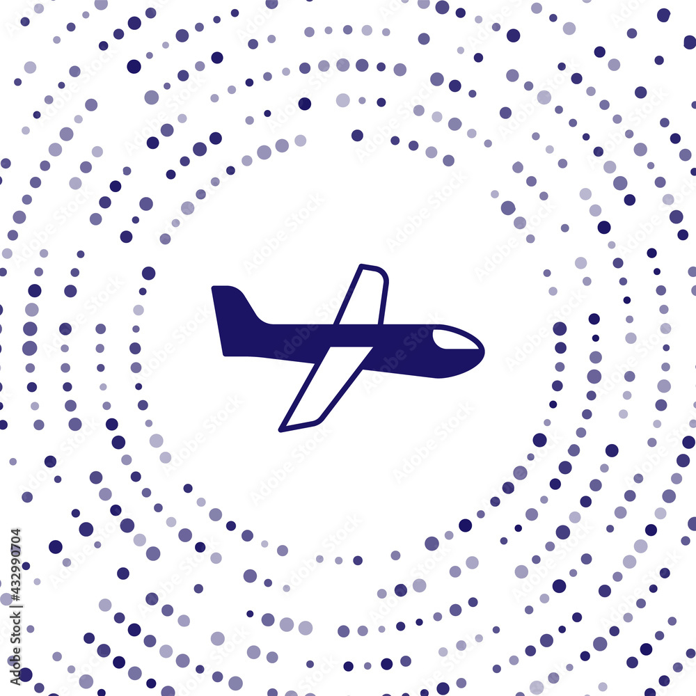 Blue Plane icon isolated on white background. Flying airplane icon. Airliner sign. Abstract circle r