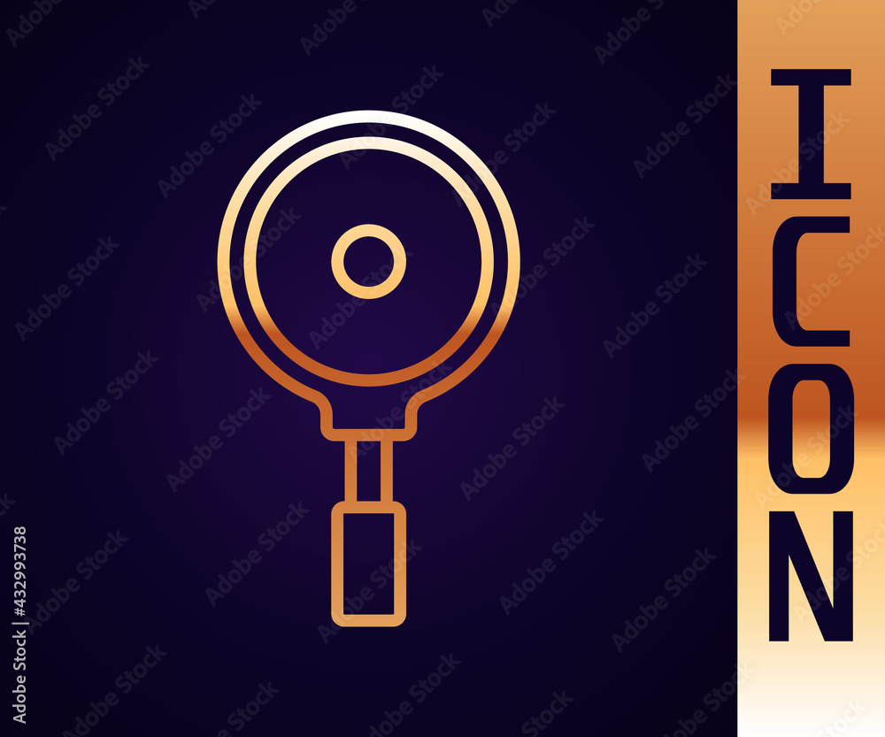 Gold line Frying pan icon isolated on black background. Fry or roast food symbol. Vector