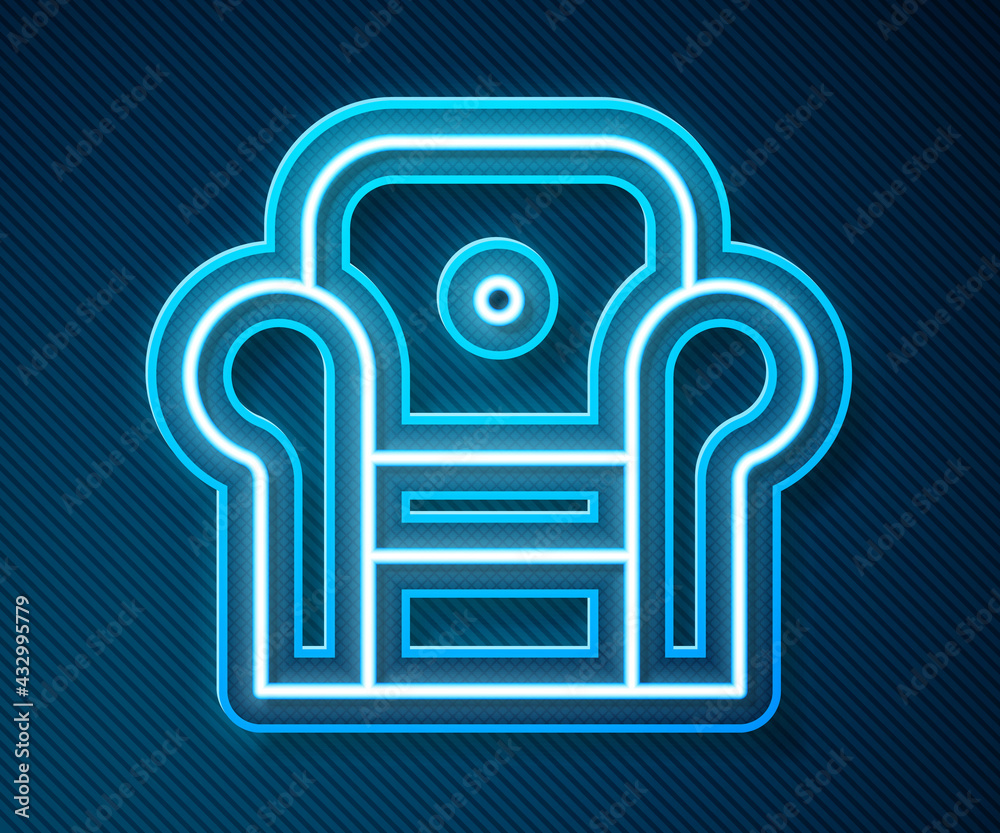 Glowing neon line Armchair icon isolated on blue background. Vector