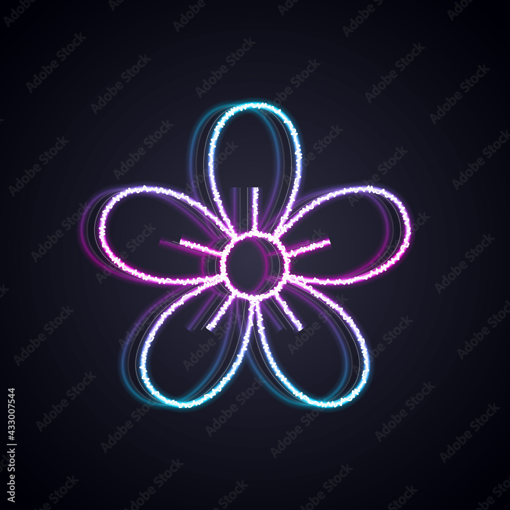 Glowing neon line Flower icon isolated on black background. Vector