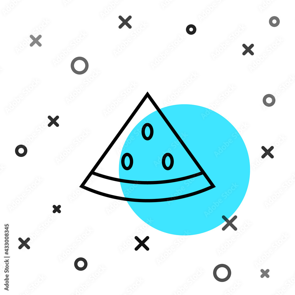 Black line Watermelon icon isolated Black line background. Random dynamic shapes. Vector