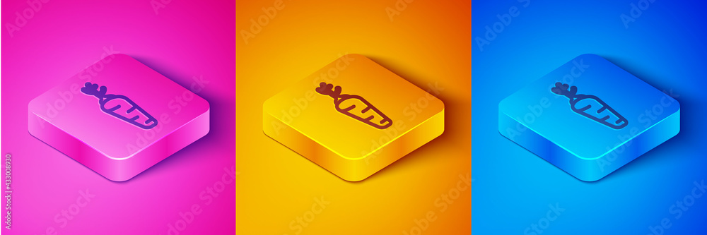 Isometric line Carrot icon isolated Isometric line background. Square button. Vector