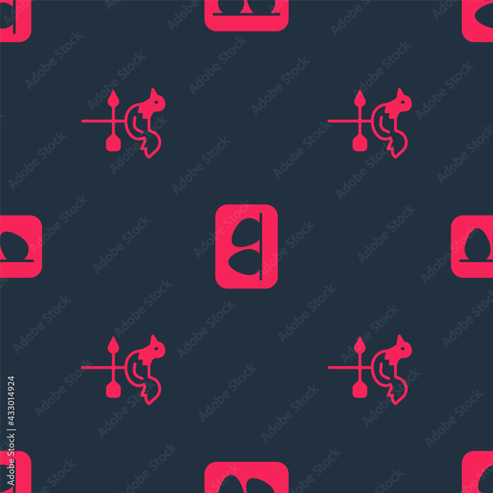 Set Rooster weather vane and Chicken egg on seamless pattern. Vector