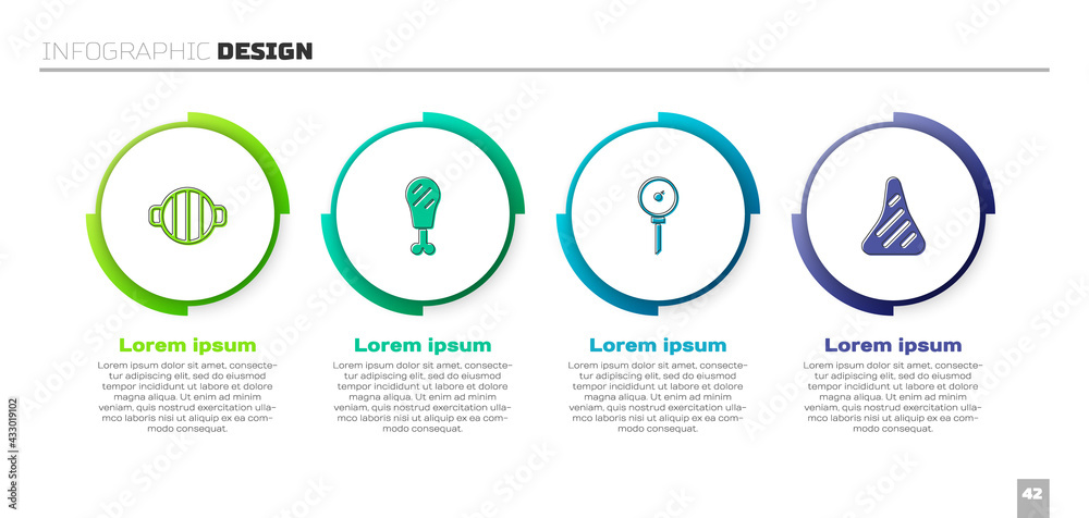 设置烧烤架、鸡腿、厨房温度计和牛排。商业信息图模板。