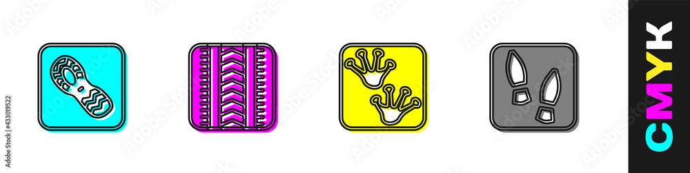 设置人类足迹鞋、轮胎轨迹、青蛙爪和图标。矢量