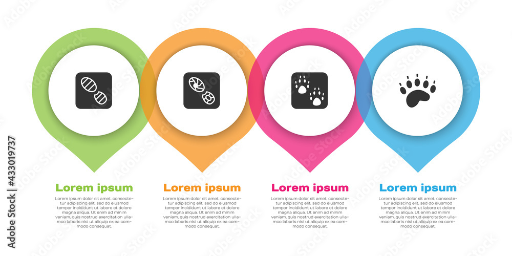 设置人类足迹鞋、爪子和熊掌。商业信息图模板。矢量