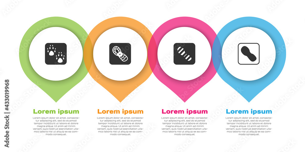 Set Paw print, Human footprints shoes, and . Business infographic template. Vector