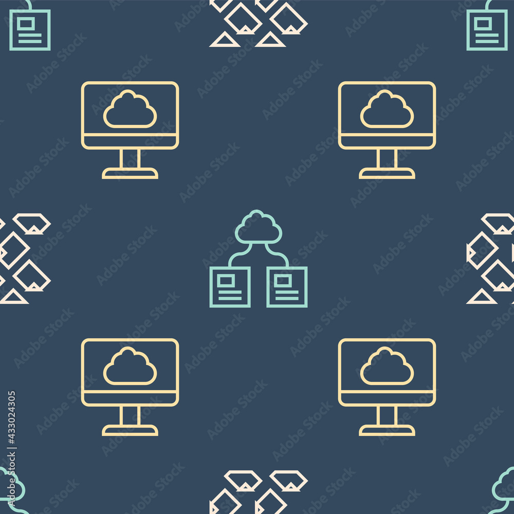 Set line Data stream, Cloud technology data transfer and on seamless pattern. Vector