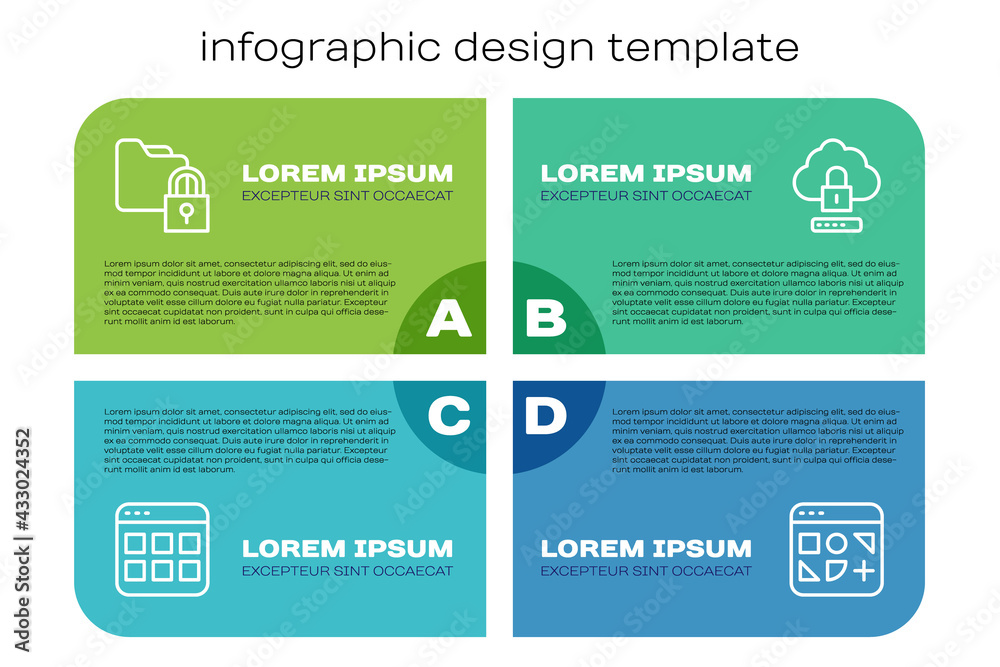 Set line Browser files，Folder and lock，Different and Cloud computing.Business infographic template（设