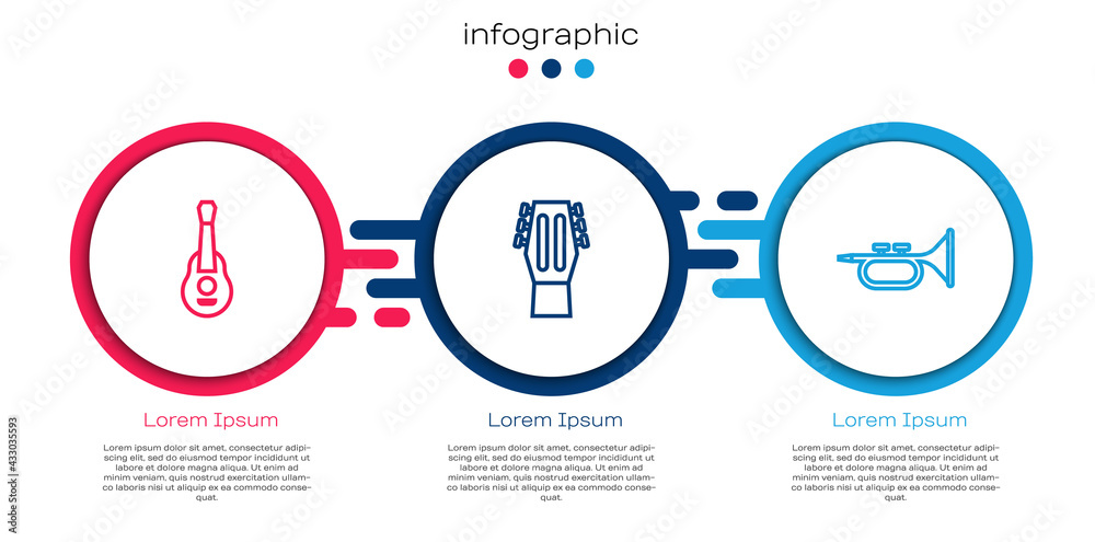 Set line Guitar, and Trumpet. Business infographic template. Vector